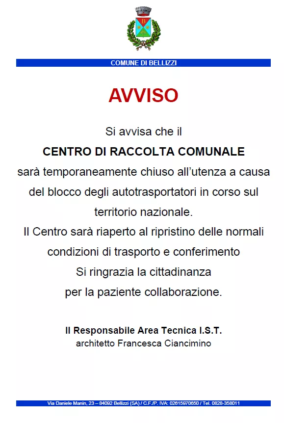 chiusura centro raccolta